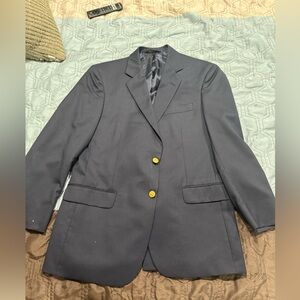 Brooks Brothers 346 Navy Blue 2 Gold Button Mens Blazer Size 40 Reg 100% Wool
